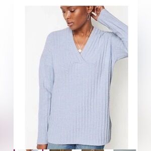 J. Jill Chenille Oversized Sweater V Neck Pullover  Blue 2X Chucky Knit Comfy